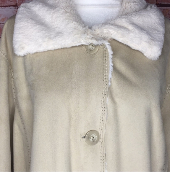 🍁🍂Dennis Basso Cream Tan Suede Shearling Button Down Maxi Coat 2x - Picture 5 of 11